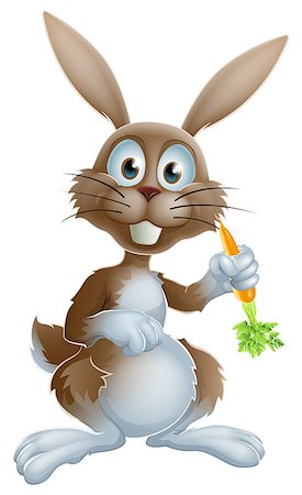 simsearch:400-07307426,k - Cute cartoon bunny rabbit or Easter bunny holding a carrot and looking at viewer Stock Photo - Budget Royalty-Free & Subscription, Code: 400-07308681