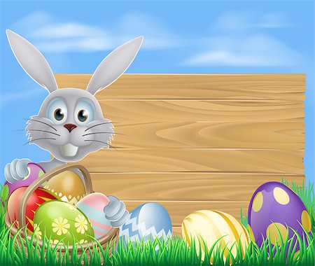 simsearch:400-07307426,k - Easter sign with white Easter bunny rabbit and Easter eggs Stock Photo - Budget Royalty-Free & Subscription, Code: 400-07308690