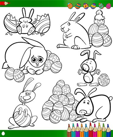 simsearch:400-08160262,k - Happy Easter Themes Collection Set of Black and White Cartoon Illustrations with Bunnies and Eggs for Coloring Book Stockbilder - Microstock & Abonnement, Bildnummer: 400-07308781