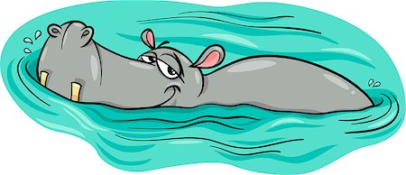 simsearch:400-09117332,k - Cartoon Illustration of Happy Hippo Animal Character or Hippopotamus in the River Foto de stock - Super Valor sin royalties y Suscripción, Código: 400-07308782
