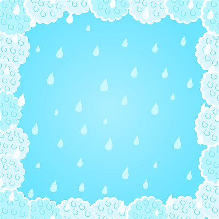 photo frame in heaven - Light Blue Fluffy Cloud Frame with Rain Background. Vector Illustration Card with Place for Text Stock Photo - Budget Royalty-Free & Subscription, Code: 400-07308945