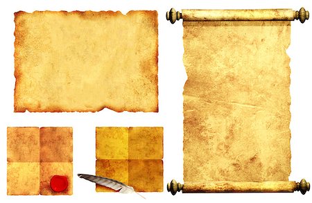 simsearch:400-04092861,k - Collection scrolls of old parchment. Objects isolated over white background Fotografie stock - Microstock e Abbonamento, Codice: 400-07309216