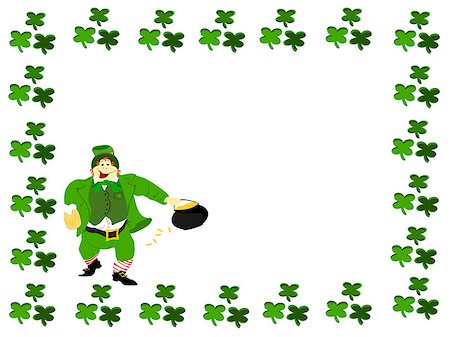 drink beer in suit - editable eps vector format, irish leprechuan dressed in green suit and hat carrying beer and pot of gold with shamrock fourleaf boarder Stock Photo - Budget Royalty-Free & Subscription, Code: 400-07309327