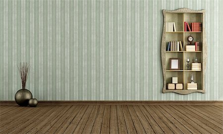 Empty living room with antique bookcase - rendering Stock Photo - Budget Royalty-Free & Subscription, Code: 400-07309337