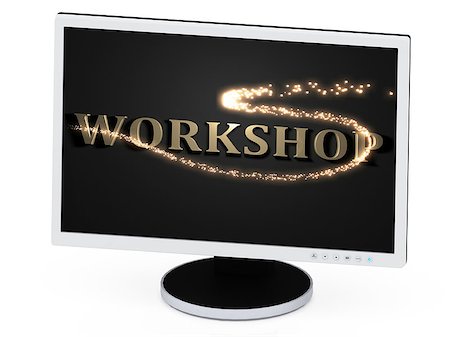 WORKSHOP 3d inscription with luminous spark on screen of the computer Stock Photo - Budget Royalty-Free & Subscription, Code: 400-07309505
