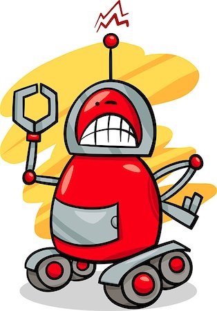 simsearch:400-08813093,k - Cartoon Illustration of Angry Robot on Wheels Stockbilder - Microstock & Abonnement, Bildnummer: 400-07309635