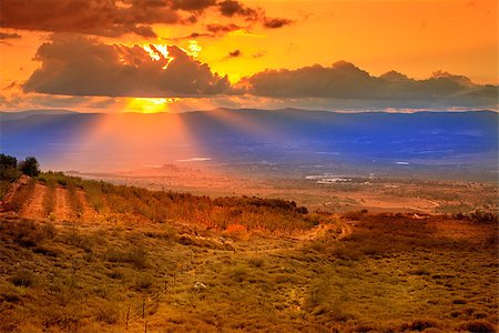 Scenic view of a valley  in northern Golan Heights in Israel at sunset Stock Photo - Budget Royalty-Free & Subscription, Code: 400-07309707
