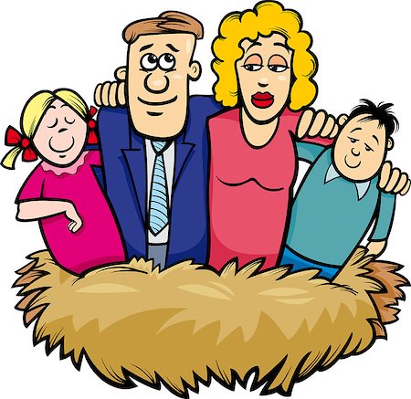 funny cartoons father and daughter - Cartoon Humor Concept Illustration of Family Nest Saying Stock Photo - Budget Royalty-Free & Subscription, Code: 400-07309807