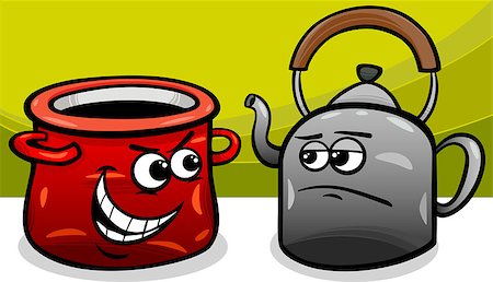 simsearch:400-07410472,k - Cartoon Humor Concept Illustration of Pot Calling the Kettle Black Saying or Proverb Stock Photo - Budget Royalty-Free & Subscription, Code: 400-07309814