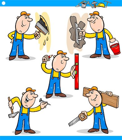 simsearch:400-07975467,k - Cartoon Illustration of Funny Manual Workers doing Repairs at Work Characters Set Stock Photo - Budget Royalty-Free & Subscription, Code: 400-07309819
