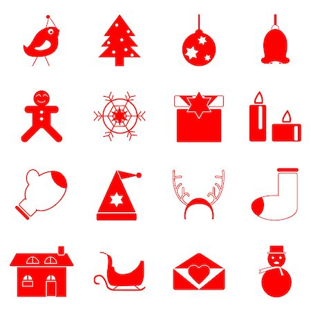 Christmas red icons on white background, stock vector Stockbilder - Microstock & Abonnement, Bildnummer: 400-07300859