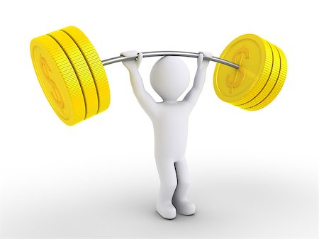 3d person is lifting dumbbell made of dollar coins Stock Photo - Budget Royalty-Free & Subscription, Code: 400-07300873