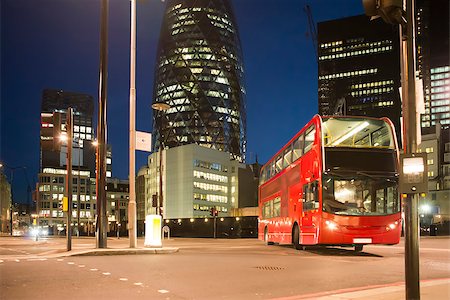 decker - Red Bus in City of London. Night in city of London Stock Photo - Budget Royalty-Free & Subscription, Code: 400-07300900