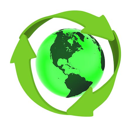 simsearch:6111-06837663,k - Green planet Earth with green arrows circled aorund it, concept of conservation and recycling, isolated on white background. Elements of this image furnished by NASA Foto de stock - Super Valor sin royalties y Suscripción, Código: 400-07301112