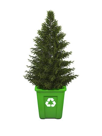 simsearch:400-04917665,k - Recycling concept with coniferous tree growing in green recycle bin, isolated on white background Photographie de stock - Aubaine LD & Abonnement, Code: 400-07301140