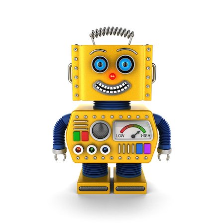 simsearch:400-07511289,k - Cute vintage toy robot over white background smiling happily Fotografie stock - Microstock e Abbonamento, Codice: 400-07301155