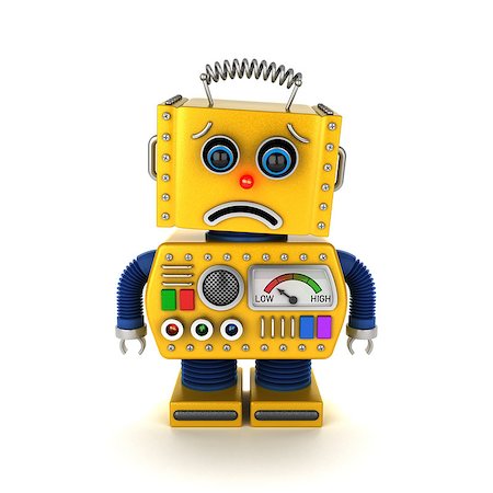 simsearch:400-07511289,k - Very sad vintage toy robot over white background Fotografie stock - Microstock e Abbonamento, Codice: 400-07301292