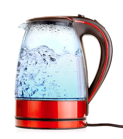 glass electric kettle with boiling water, isolated on white Foto de stock - Super Valor sin royalties y Suscripción, Código: 400-07301370