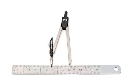 simsearch:400-04283582,k - Metal measuring devices against a white background including ruler and compass Stock Photo - Budget Royalty-Free & Subscription, Code: 400-07301846