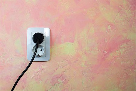 simsearch:400-06093210,k - White socket and cable on pink wall.  Double socket Stock Photo - Budget Royalty-Free & Subscription, Code: 400-07302295