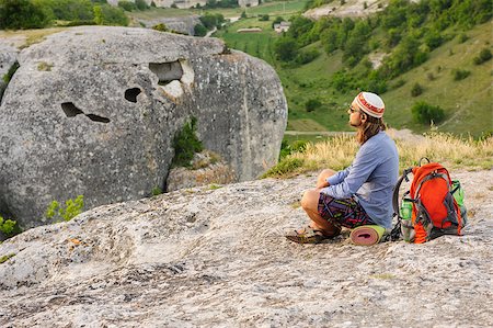Hiking man having rest at the top of Eski Kermen, Crimea, Ukraine Stock Photo - Budget Royalty-Free & Subscription, Code: 400-07303044
