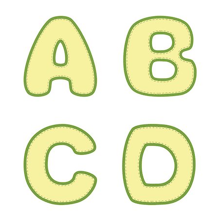 Vector textured green and yellow A B C D letters with stitch Foto de stock - Royalty-Free Super Valor e Assinatura, Número: 400-07303106