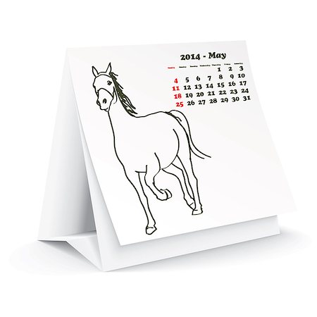 simsearch:400-06767656,k - May 2014 desk horse calendar - vector illustration Stock Photo - Budget Royalty-Free & Subscription, Code: 400-07303134