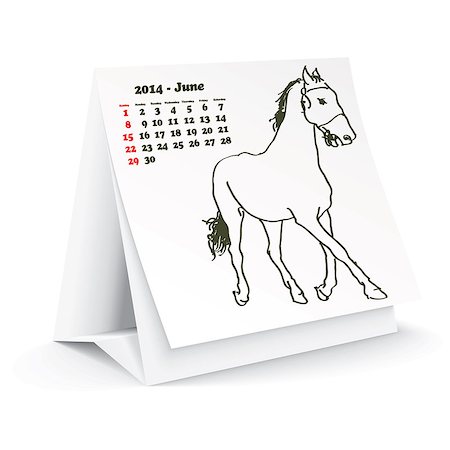 simsearch:400-06767656,k - June 2014 desk horse calendar - vector illustration Stock Photo - Budget Royalty-Free & Subscription, Code: 400-07303135