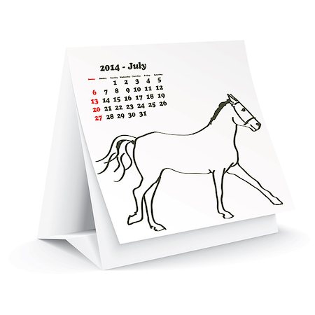 simsearch:400-06767656,k - July 2014 desk horse calendar - vector illustration Stock Photo - Budget Royalty-Free & Subscription, Code: 400-07303136
