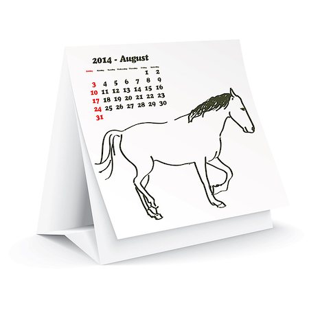 simsearch:400-06767658,k - August 2014 desk horse calendar - vector illustration Photographie de stock - Aubaine LD & Abonnement, Code: 400-07303137