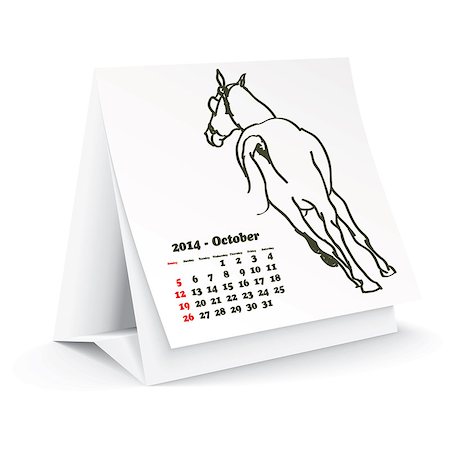 simsearch:400-06767658,k - October 2014 desk horse calendar - vector illustration Photographie de stock - Aubaine LD & Abonnement, Code: 400-07303139