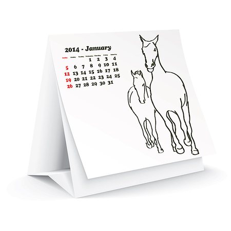 simsearch:400-06767656,k - January 2014 desk horse calendar - vector illustration Stock Photo - Budget Royalty-Free & Subscription, Code: 400-07303130