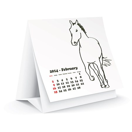 simsearch:400-06767658,k - February 2014 desk horse calendar - vector illustration Photographie de stock - Aubaine LD & Abonnement, Code: 400-07303131