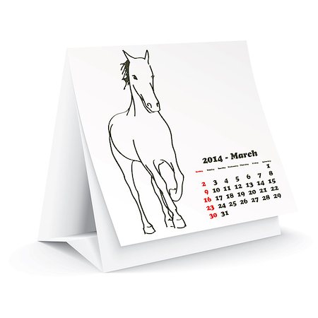 simsearch:400-06767658,k - March 2014 desk horse calendar - vector illustration Photographie de stock - Aubaine LD & Abonnement, Code: 400-07303132