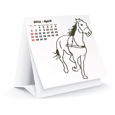 simsearch:400-07056019,k - April 2014 desk horse calendar - vector illustration Fotografie stock - Microstock e Abbonamento, Codice: 400-07303133