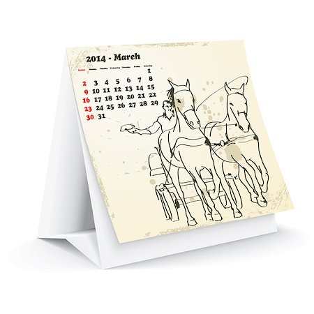 simsearch:400-06767656,k - March 2014 desk horse calendar - vector illustration Stock Photo - Budget Royalty-Free & Subscription, Code: 400-07303144