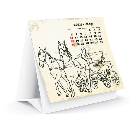 simsearch:400-06767658,k - May 2014 desk horse calendar - vector illustration Photographie de stock - Aubaine LD & Abonnement, Code: 400-07303146