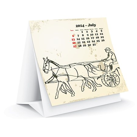 simsearch:400-06767658,k - July 2014 desk horse calendar - vector illustration Photographie de stock - Aubaine LD & Abonnement, Code: 400-07303148