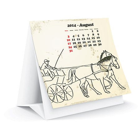 simsearch:400-06767656,k - August 2014 desk horse calendar - vector illustration Stock Photo - Budget Royalty-Free & Subscription, Code: 400-07303149
