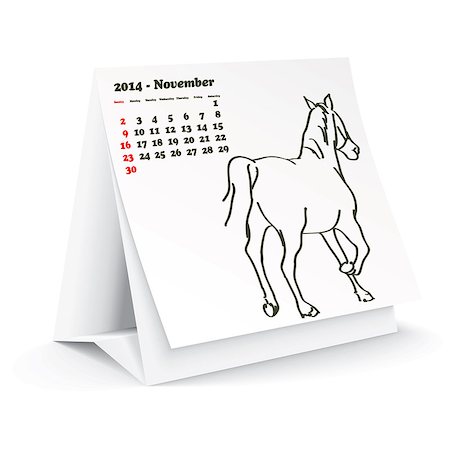 simsearch:400-07056019,k - November 2014 desk horse calendar - vector illustration Fotografie stock - Microstock e Abbonamento, Codice: 400-07303140