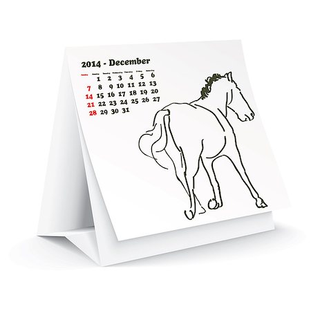 simsearch:400-06767658,k - December 2014 desk horse calendar - vector illustration Photographie de stock - Aubaine LD & Abonnement, Code: 400-07303141