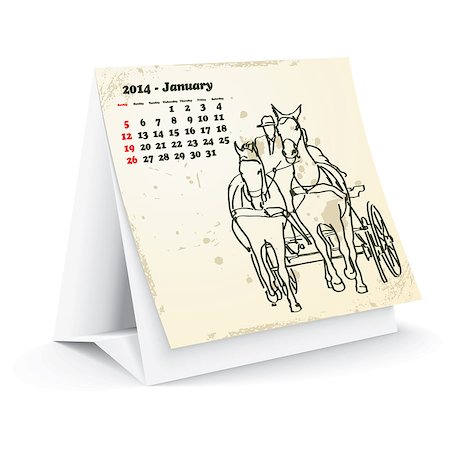 simsearch:400-06767656,k - January 2014 desk horse calendar - vector illustration Stock Photo - Budget Royalty-Free & Subscription, Code: 400-07303142