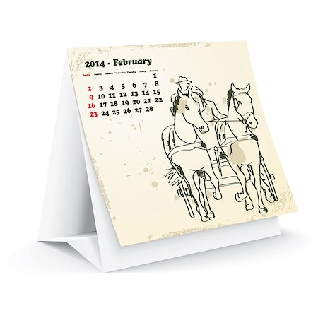 simsearch:400-06767658,k - February 2014 desk horse calendar - vector illustration Photographie de stock - Aubaine LD & Abonnement, Code: 400-07303143