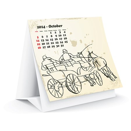 simsearch:400-06767658,k - October 2014 desk horse calendar - vector illustration Photographie de stock - Aubaine LD & Abonnement, Code: 400-07303151