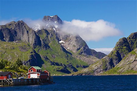 simsearch:400-06557083,k - Picturesque mountain peaks towering above fjord on Lofoten islands in Norway Stockbilder - Microstock & Abonnement, Bildnummer: 400-07303247