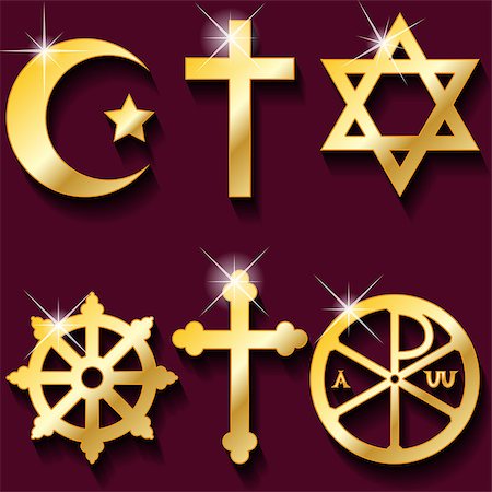 Illustration gold religious symbols on maroon background. Stock Photo - Budget Royalty-Free & Subscription, Code: 400-07303363