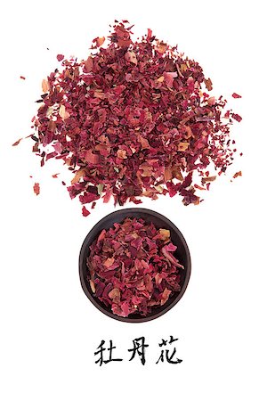 simsearch:400-07175956,k - Peony dried flower chinese herbal medicine with mandarin script title translation. Fuguihua. Stock Photo - Budget Royalty-Free & Subscription, Code: 400-07303839