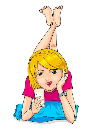 Vector illustration of a blond girl with cellular phone Photographie de stock - Aubaine LD & Abonnement, Code: 400-07315675