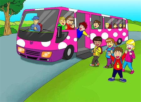 simsearch:400-07622068,k - Cartoon illustration of children with school bus Stock Photo - Budget Royalty-Free & Subscription, Code: 400-07315677