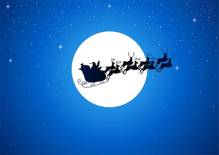 simsearch:400-07465970,k - Silhouette illustration of Santa Claus driving his sleigh with the moon as the background Stock Photo - Budget Royalty-Free & Subscription, Code: 400-07315697